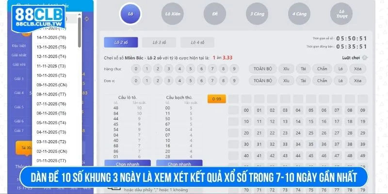 Dàn đề 10 số khung 3 ngày là xem xét kết quả xổ số trong 7-10 ngày gần nhất