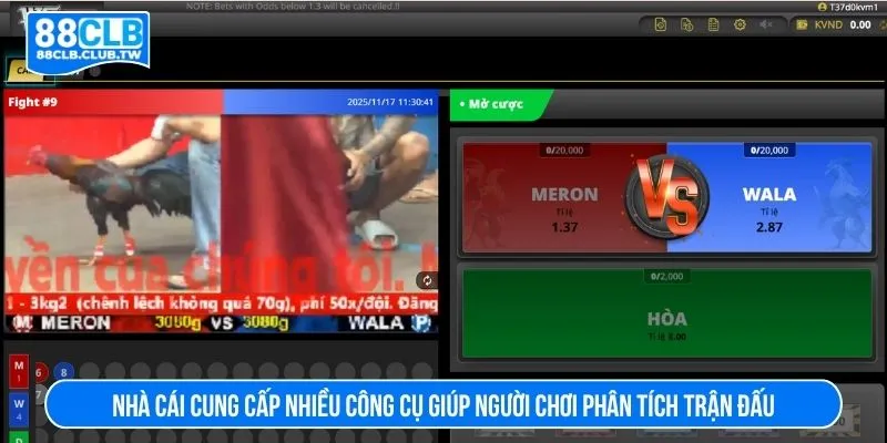 Nhà cái cung cấp nhiều công cụ giúp người chơi phân tích trận đấu